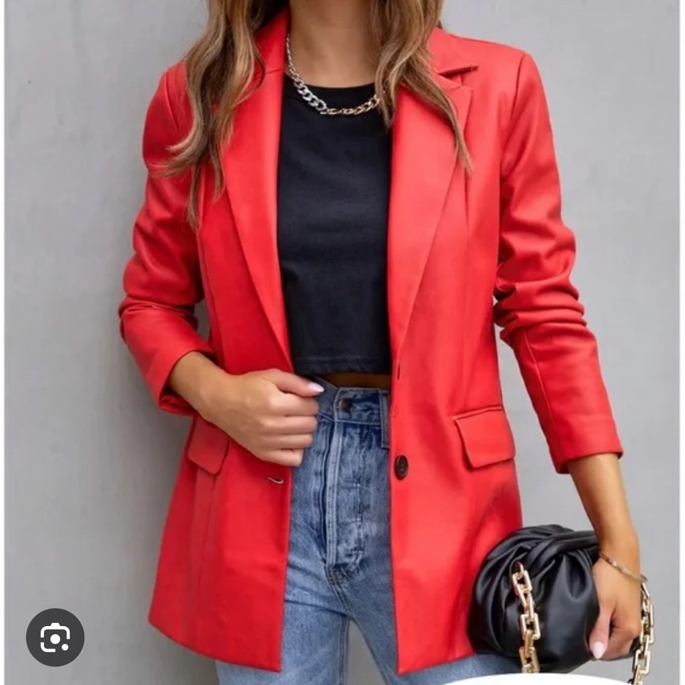 NWT AVEC Les FILLES Red Faux Vegan Leather Blazer Jacket size Medium M 🍒 ❤️🍒❤️🍒